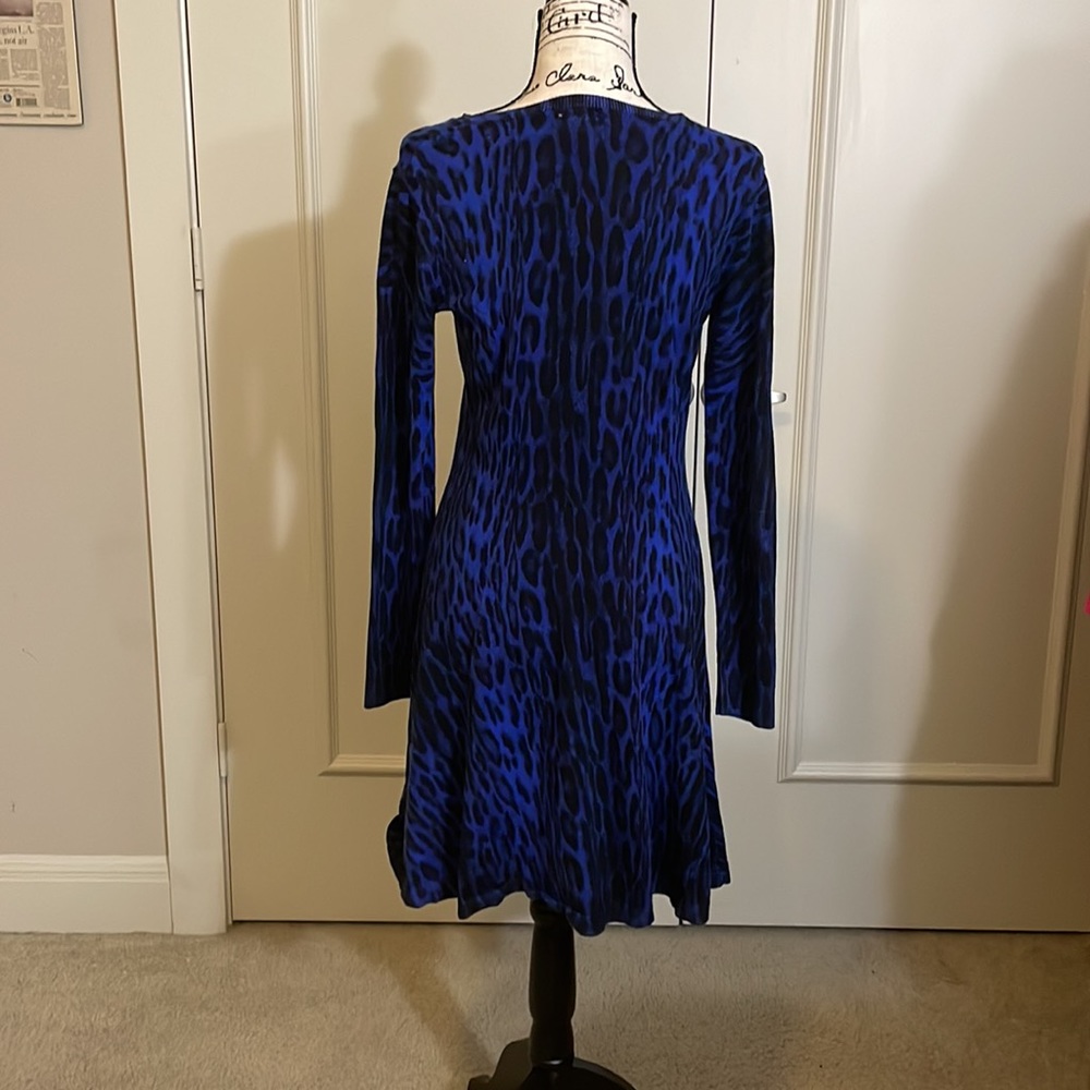 Michael Kors Blue & Black Leopard Print Dress With Long Sleeves - Picture 2 of 4